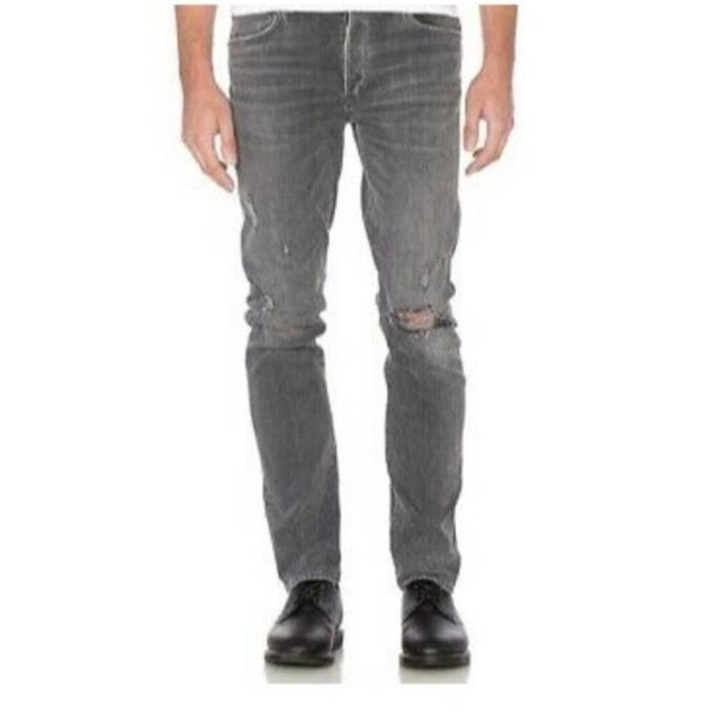New Agolde Bowery Men Super Skinny Gray Distressed  Ripped Knee Jeans Size 33